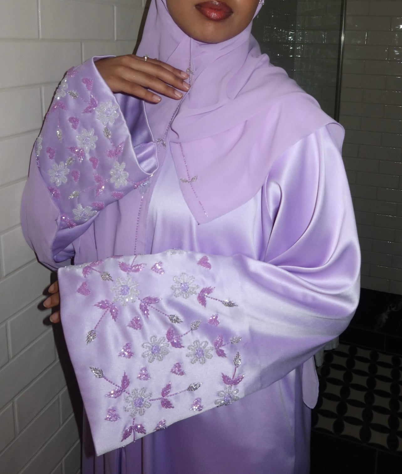 NEW lilac and black warda abaya set