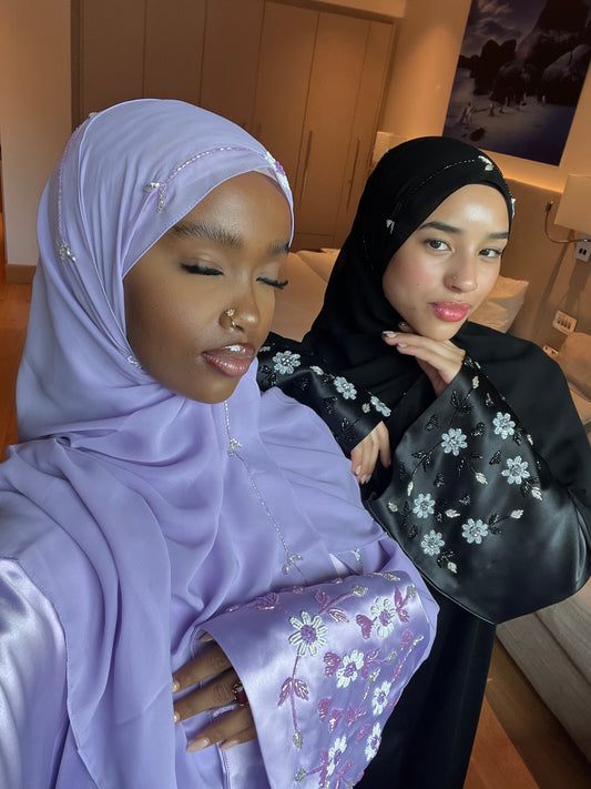 NEW lilac and black warda abaya set